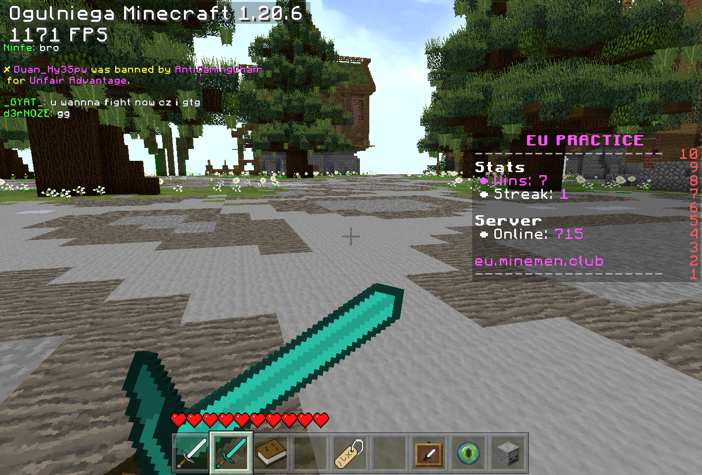 block-hitting on a 1.8.x server using 1.20.6 client
